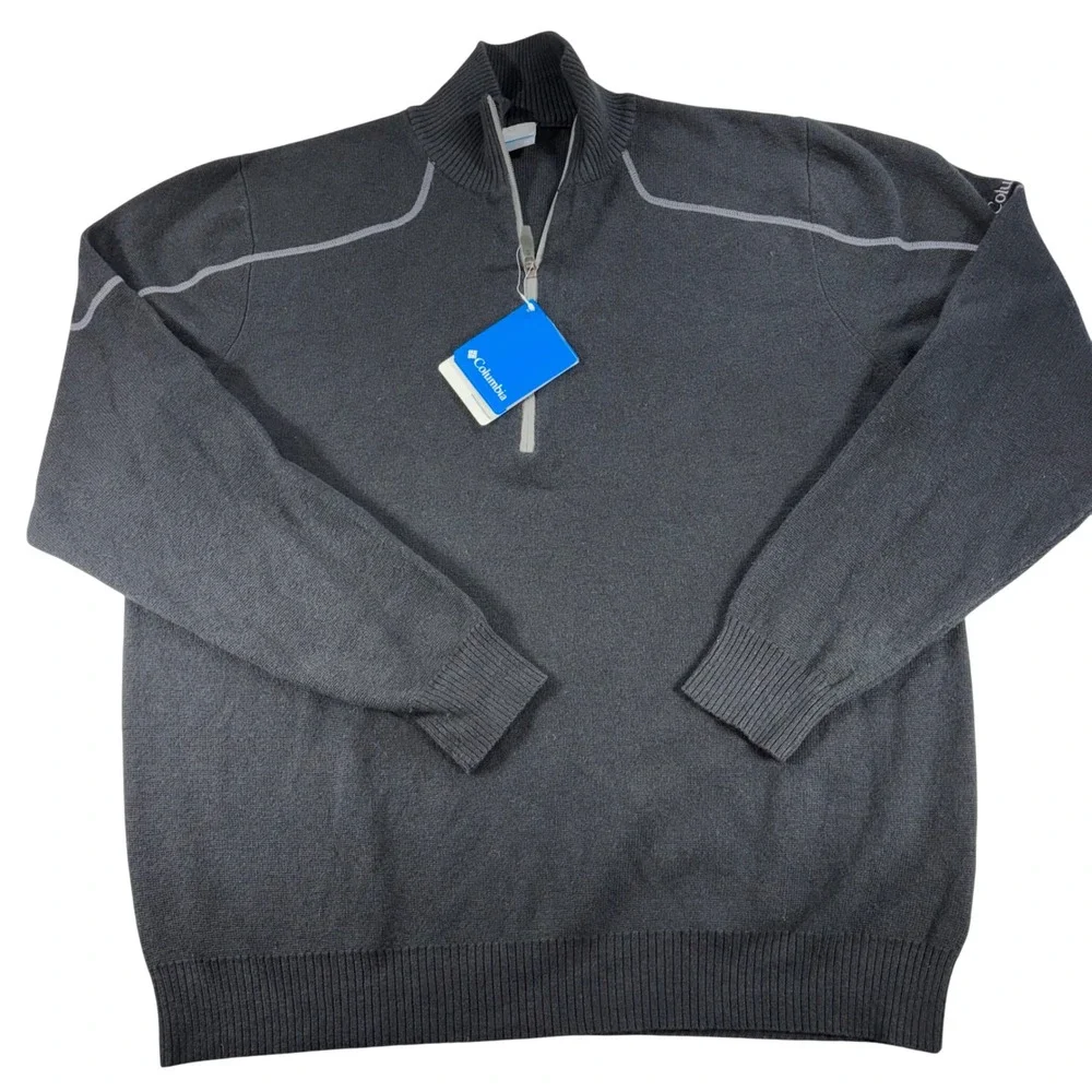 NEW Columbia Men's XL Sweater Half-zip Black Gray Pullover‎ Detail Gorpcore